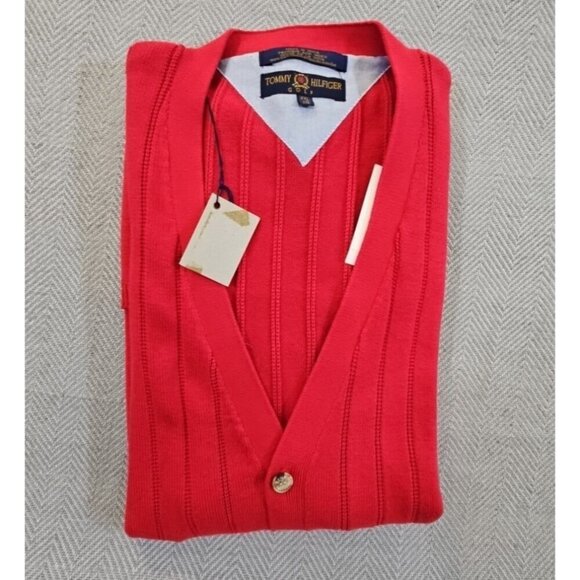 Tommy Hilfiger Sweater Men's XXLarge Red Button Up Sleeveless Vest NWT - Picture 14 of 14
